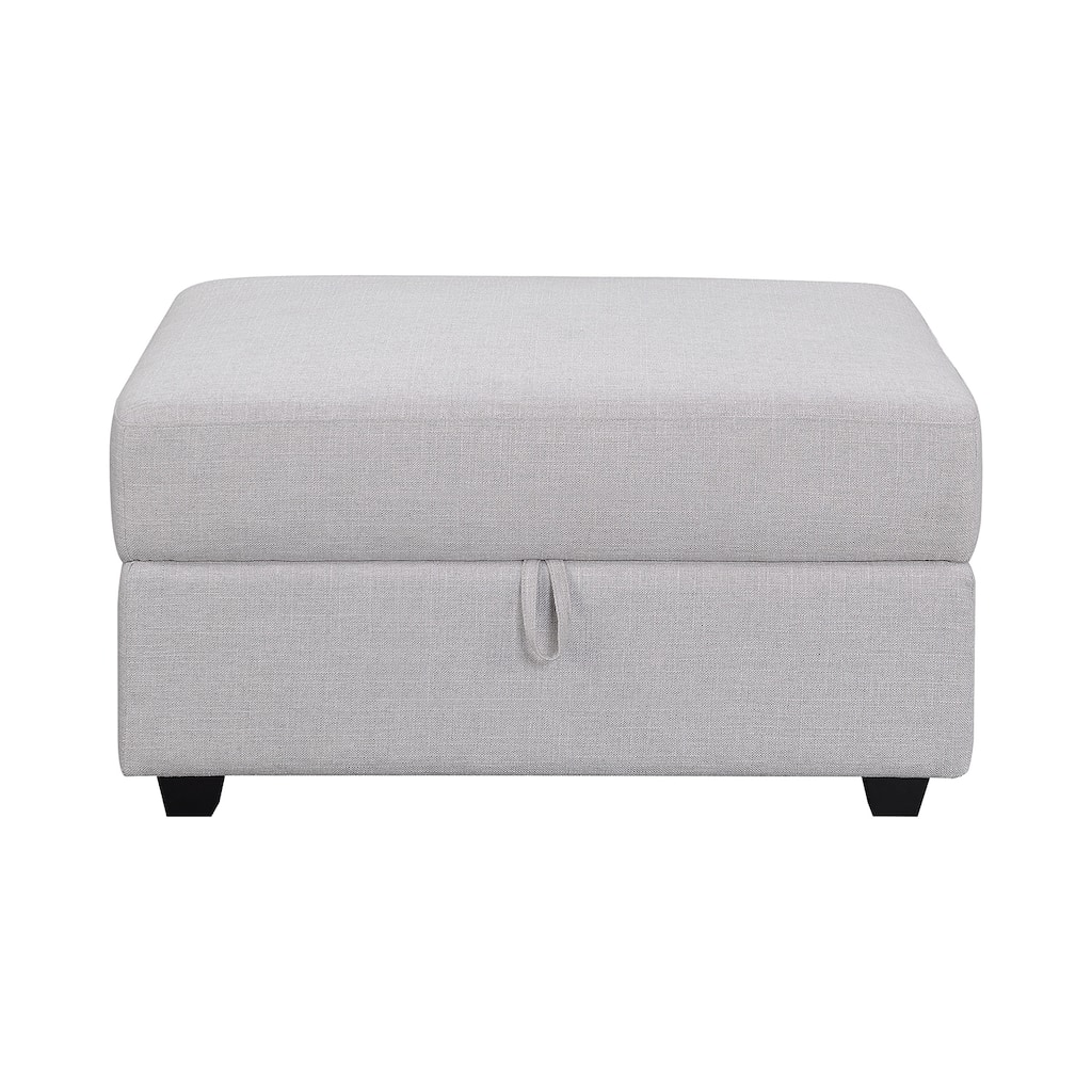 Linen-Like Fabric Upholstered Storage Ottoman in Grey and Black