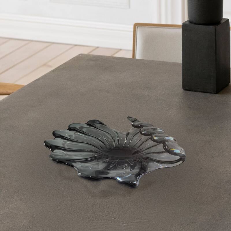 Modern Sculptural Glass Centerpiece Bowl Decorative Accent 14"x10"