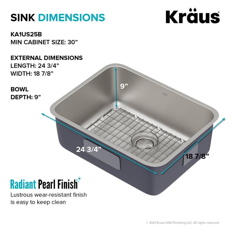Kraus Dex 25" Undermount Single Basin 16 Gauge Stainless Steel Kitchen