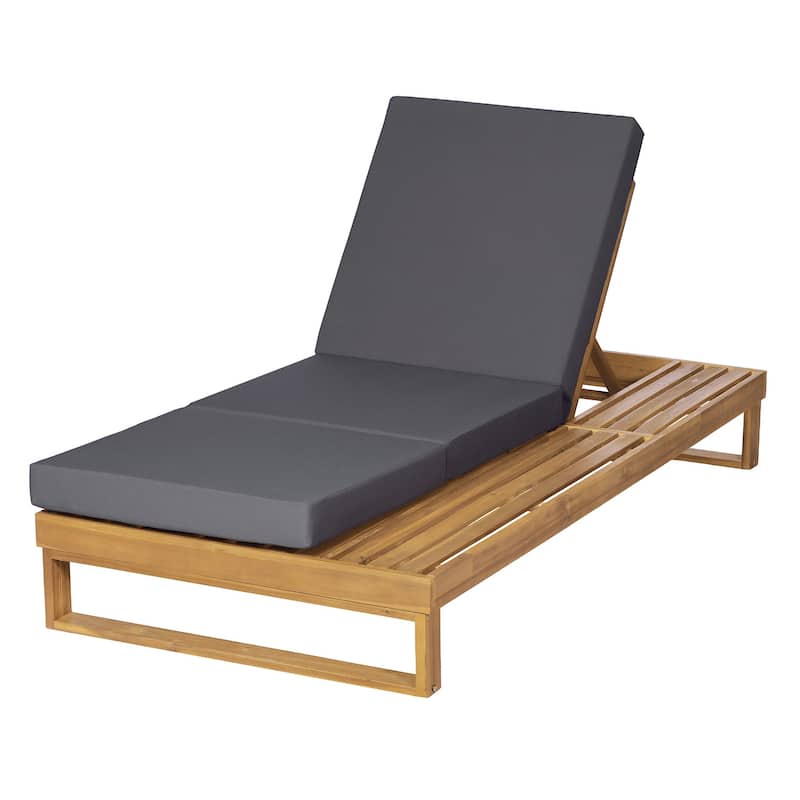 Christopher Knight Home - Modern Outdoor Acacia Wood Chaise Lounge with 4-Position Adjustable Backrest & 2-Fold Cushion