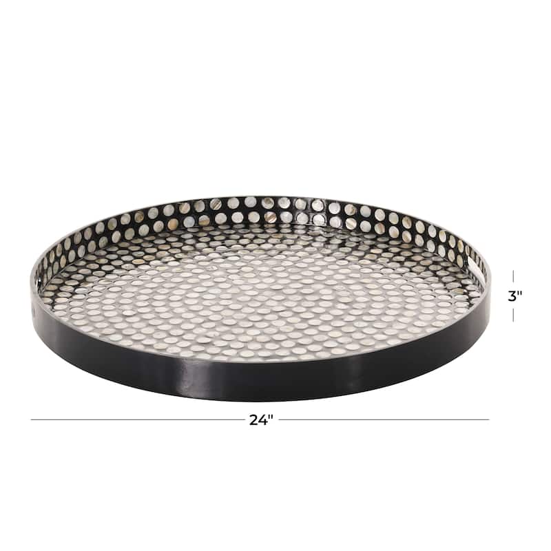 Mother of Pearl Shell Handmade Tray with Slot Handles - Black - Roche River Decor - 24"W x 24"L x 3"H