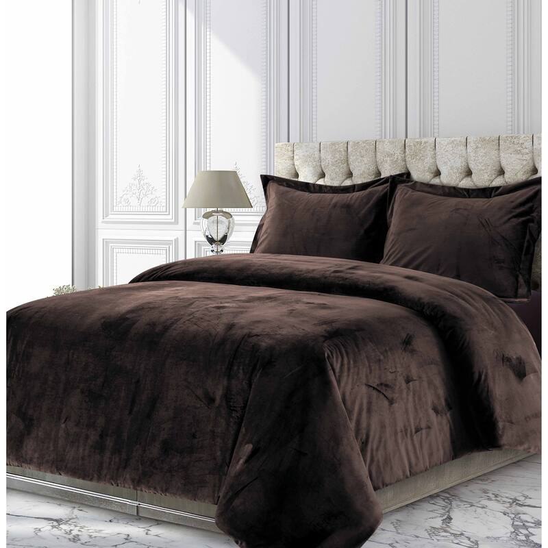 Venice Velvet Oversized Solid Duvet Cover Set - Queen - Chocolate