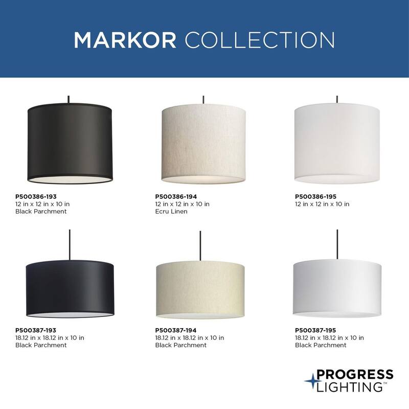 Markor Collection Three-Light Black Parchment Shade Transitional Pendant - 18.12 in x 18.12 in x 10 in