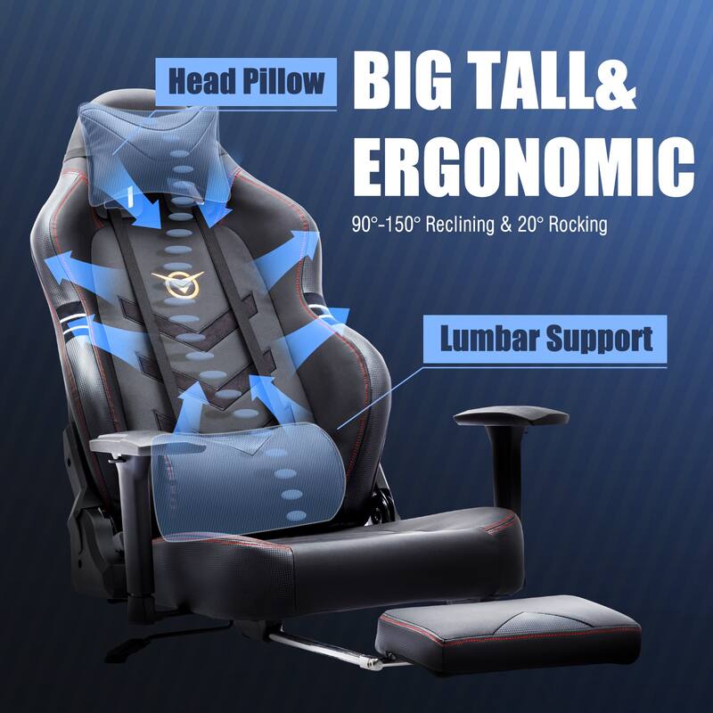 Pro Gaming Throne - 350lb XL Racing Seat with 4D Armrests & Retractable Ottoman, BIFMA Certified for Esports & Streaming