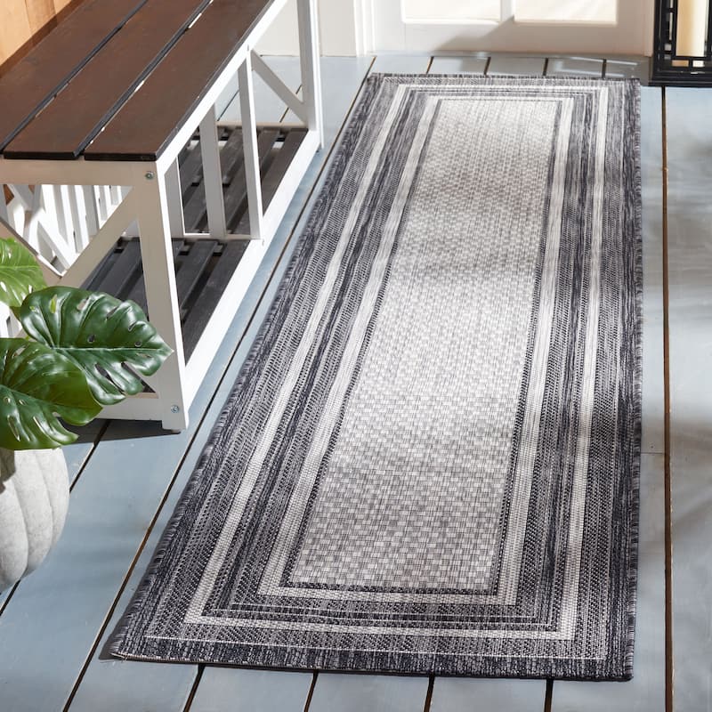 SAFAVIEH Courtyard Vickie Indoor/ Outdoor Waterproof Patio Backyard Rug - 14' Runner - Light Grey/Black