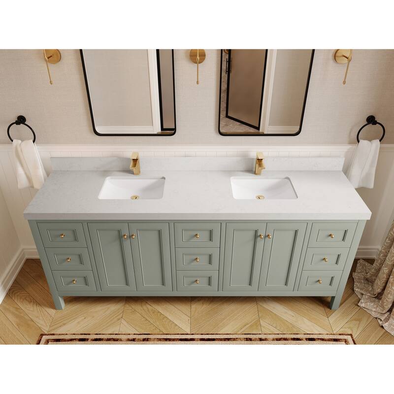 Willow Collections 84 in. W x 22 in. D Nashville Double Bowl Sink Bathroom Vanity with Countertop - 2"Carrara Quartz - Evergreen