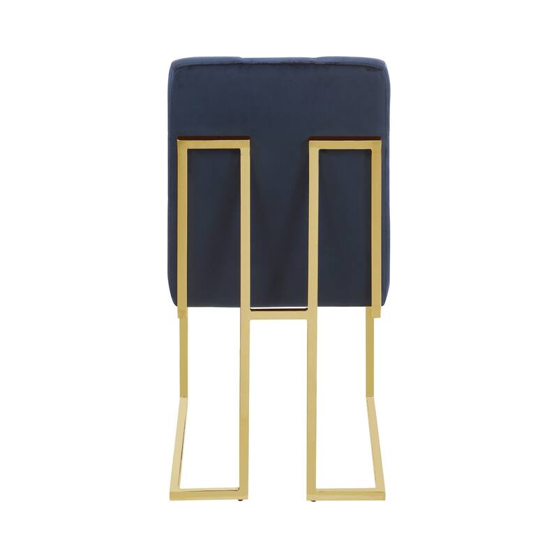 19 Inch Modern Dining Chair, Set of 2, Blue Velvet Fabric, Gold Metal Frame