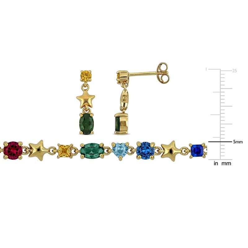 Miadora Yellow Silver 3 1/4TGW Multi-Gemstone Necklace and Earrings Set