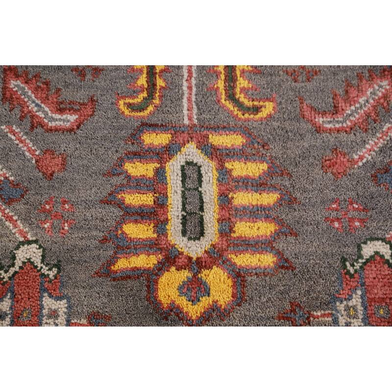 Hand Knotted Oriental 100% Wool Carpet Traditional Geometric Greys & Charcoal Heriz (serapi) Area Rug - 9' 10'' X 7' 11''