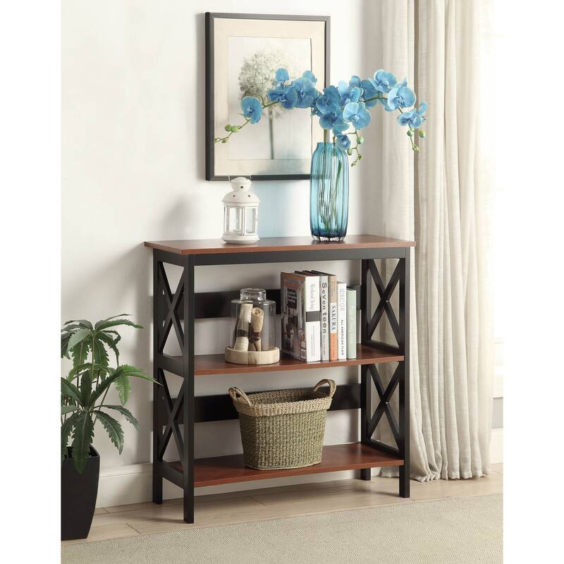 3-Tier Bookcase with X-Pattern Sides and Open Shelves for Modern Storage and Display - 31.5