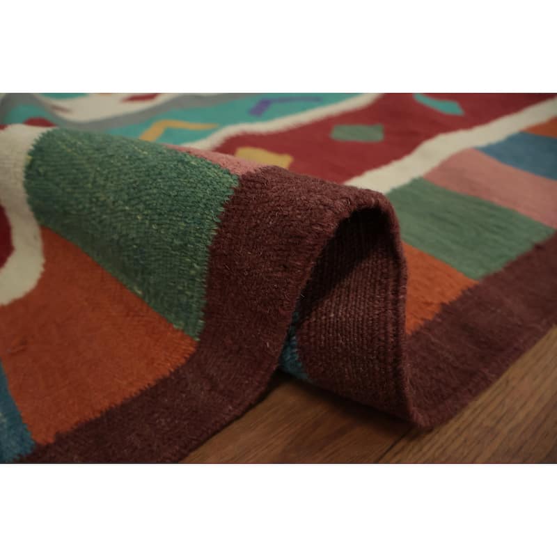 Hand Woven Oriental 100% Wool Carpet Southwestern Tribal Multi-Colored Kilim Area Rug - 14' 3'' X 8' 10''