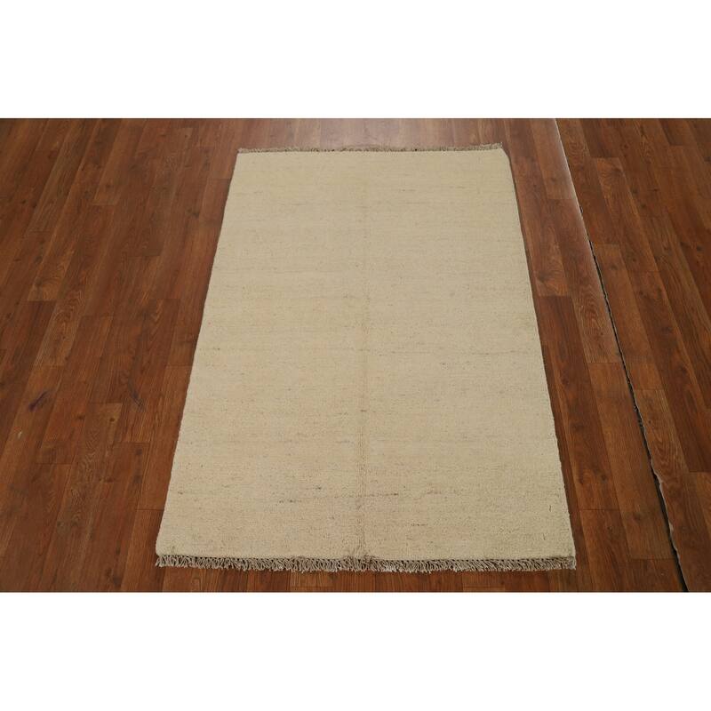 Modern Gabbeh Oriental Accent Rug Handmade Beige Wool Carpet - 2'9"x 4'0"