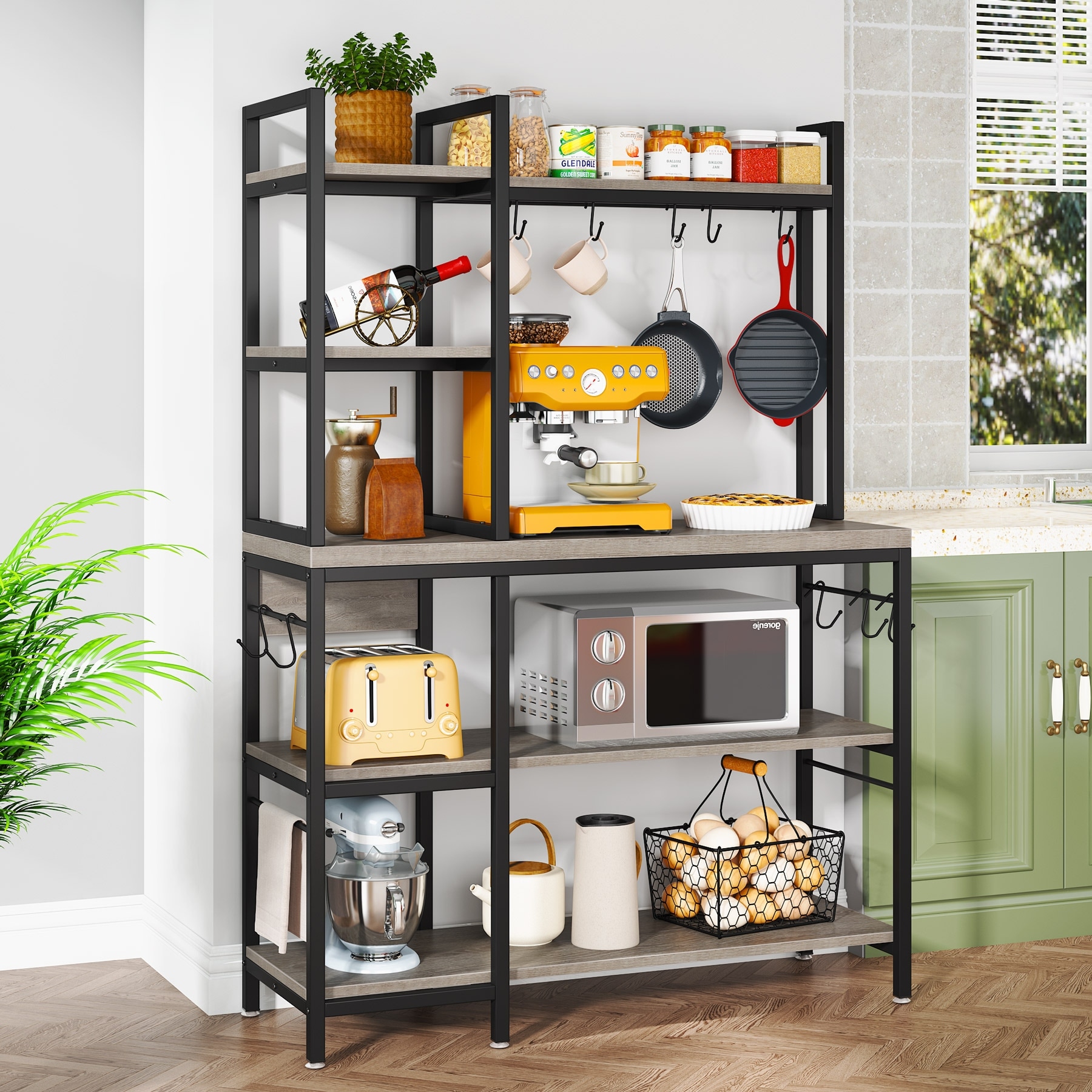 https://ak1.ostkcdn.com/images/products/is/images/direct/3e6ed9b051c46c9ac22f2588a2e74132447047e3/Brown-Industrial-Wood-Bakers-Rack-with-Storage%2CBlack-Modern-Microwave-Oven-Stand%2C5-Tier-Kitchen-Utility-Storage-Shelf.jpg