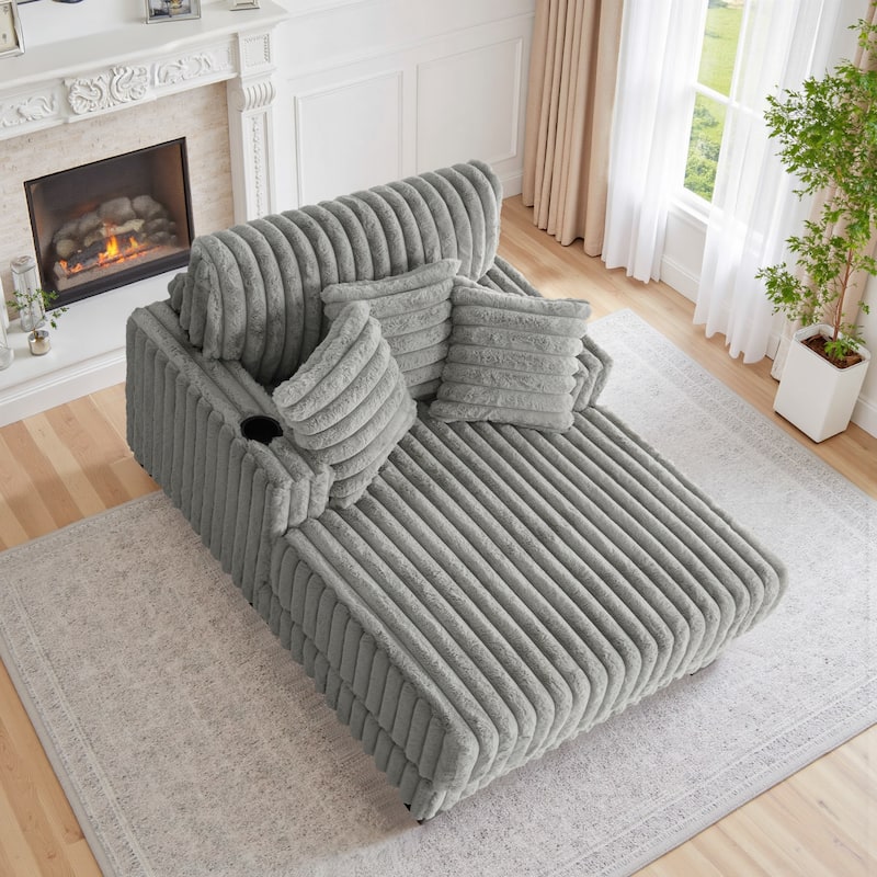 41.7" W Upholstered Plush Corduroy Chaise Lounge withe Pillows