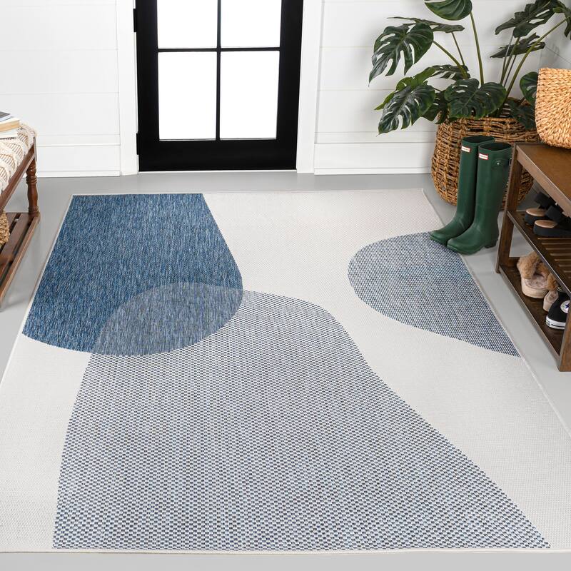 JONATHAN Y Zia Modern Geometric Organic Shapes Indoor/Outdoor Area Rug - 5 X 8 - Cream/Navy