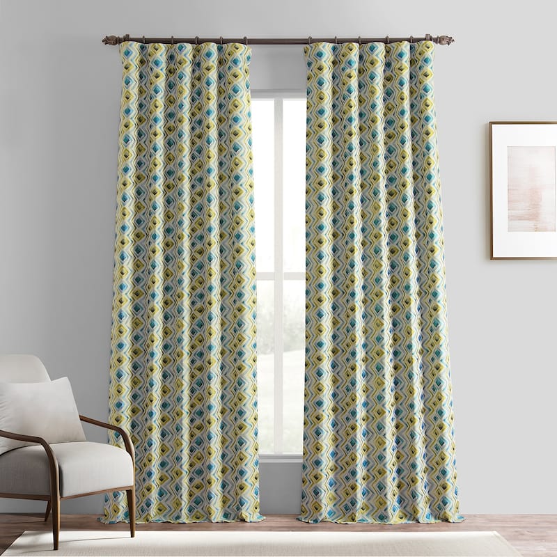 Exclusive Fabrics Jacquard Faux Silk Curtains - 1 Panel Room Darkening Curtain - 50 X 96 - Zanni Multi Blue Green