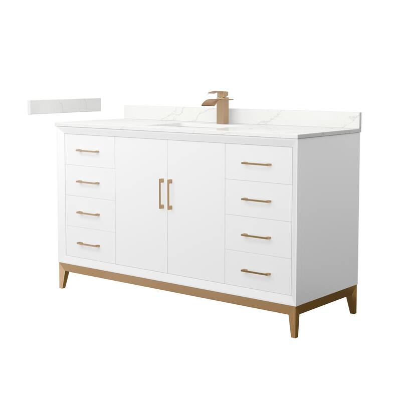 Wyndham Collection WCH818160S-QTZ-UNSMXX Amici 60" Free Standing - White / Giotto Quartz Top / Satin Bronze Hardware