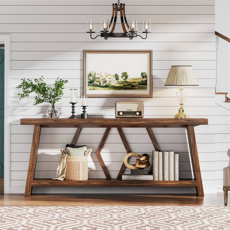 70.86-Inch Console Table, Wood Entryway Table with Storage, Couch Side Foyer Hallway Accent Table for Living Room, Entrance
