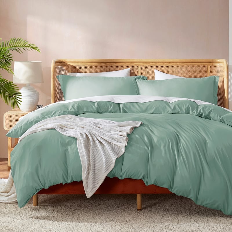 Nestl Ultra Soft Double Brushed Microfiber Duvet Cover Set with Button Closure - Sage Green - Queen