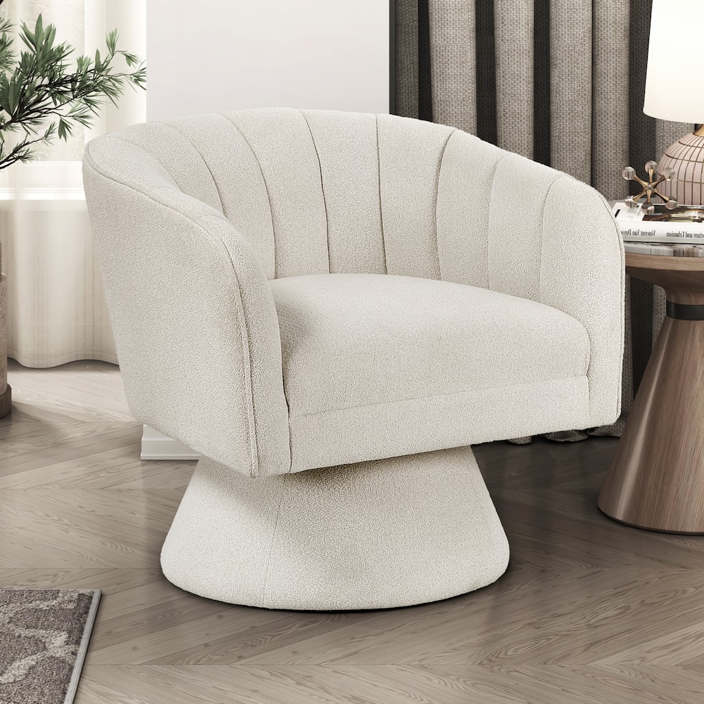 Willow 27.5" Boucle Swivel Chair - 360-Degree Metal Swivel Base