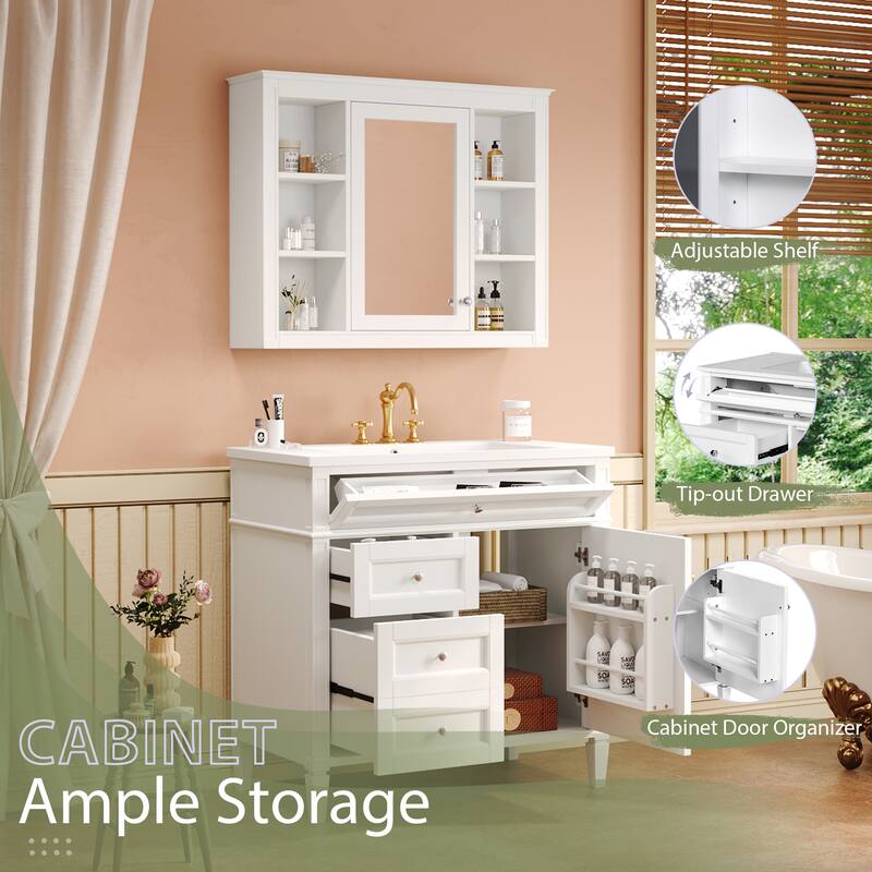 GDFStudio - Carramore Modern Bathroom Vanity Set with Ceramic Sink, Medicine Cabinet, 2 Soft Closing Doors & Drawers - 36'W