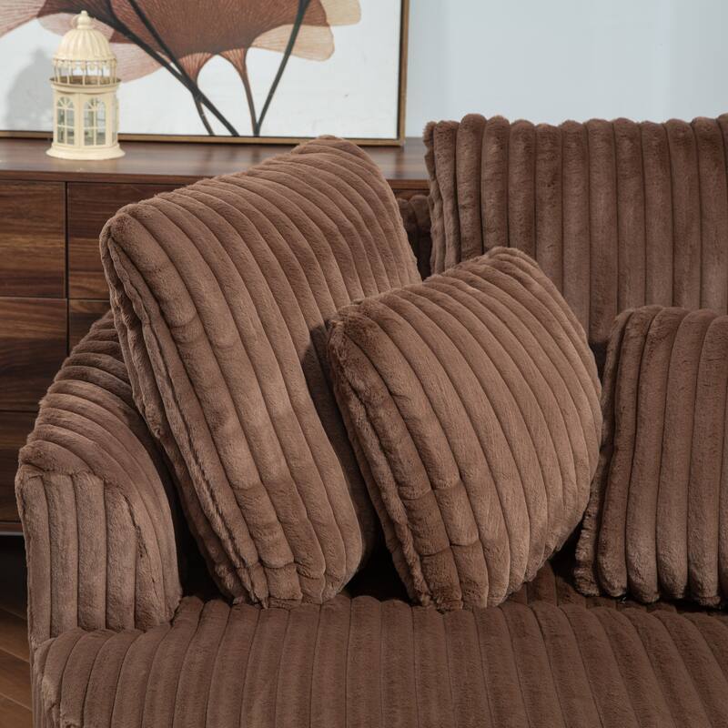 Modern Sofa Chair Round Accent Barrel Chair With 5 Pillows and Storage Ottoman