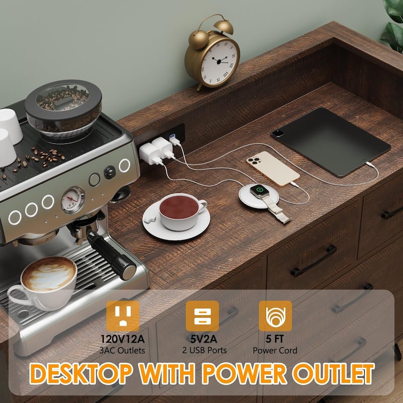 8 Drawer Dresser for Bedroom with LED Light, Charging Station & Open Shelf