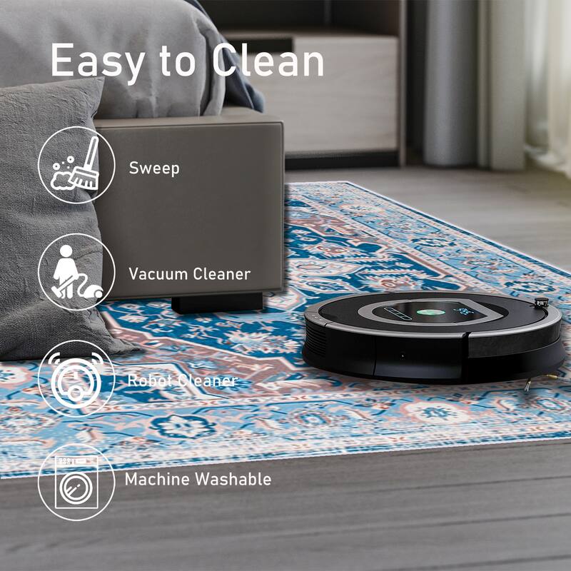 Area Rug 8x10 Vintage Bohemia Large Persian Non-slip Washable Rug Flower Design Blue - 8" x 10"