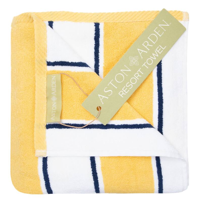 Aston & Arden Oversized Pinstriped Resort Beach Towel - 35x70 - Yellow/Navy