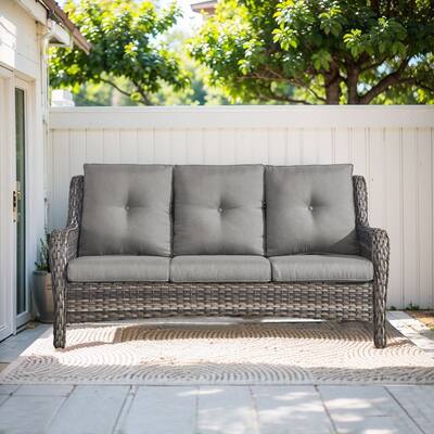 Pocassy 3-Seat Sofa Wicker Sofa Grey-Grey - Grey