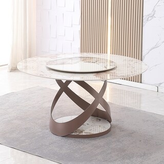 Modern Sintered Stone Dining Table with 31.5" Round Turntable and Metal ...