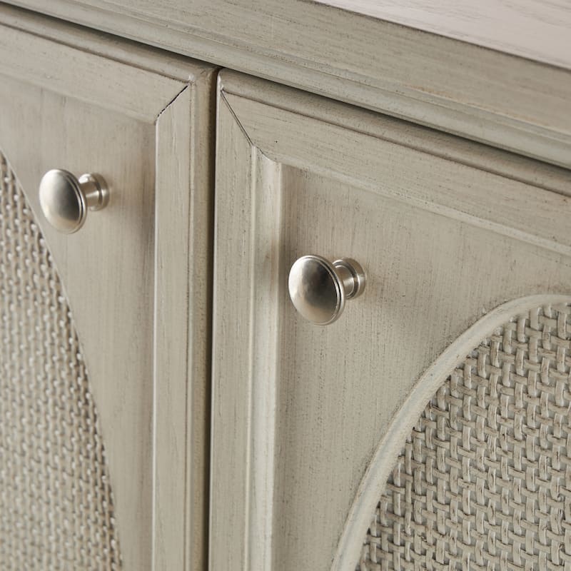 Wooden Geometric Washed Oval Rattan Front 4 Door Sideboard with Round Silver Knobs - Light Gray - Roche River Decor