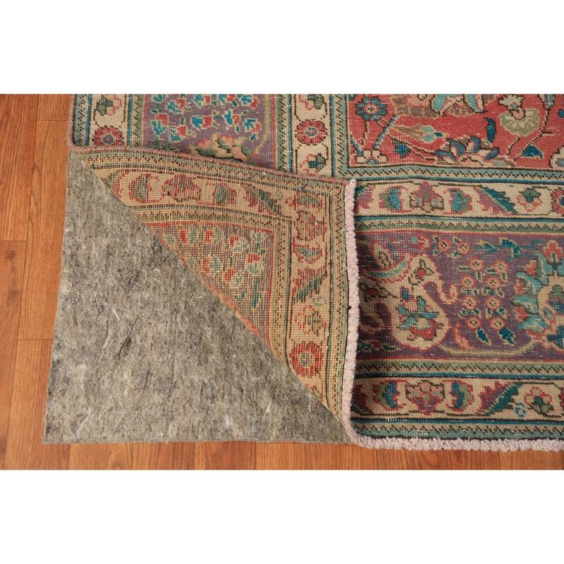 Traditional Tabriz Persian Vintage Rug Hand-Knotted Pink Wool Carpet - 7'10" x 11'2"