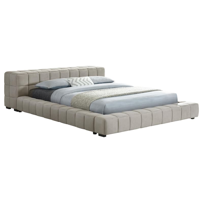 Jimo Full Platform Bed, Grid Tufted Frame, Taupe Brown Upholstery