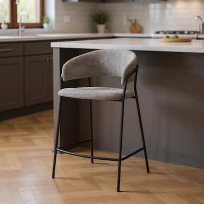 HomeRoots 26" Gray and Black Fabric and Metal Counter Height Bar Chair