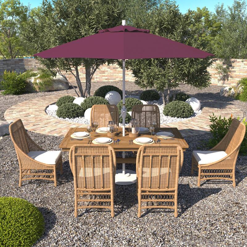 California Umbrella 9' Rd. Aluminum Patio Umbrella, Crank Lift with Push Button Tilt, White Finish, Pacifica Fabric - Purple