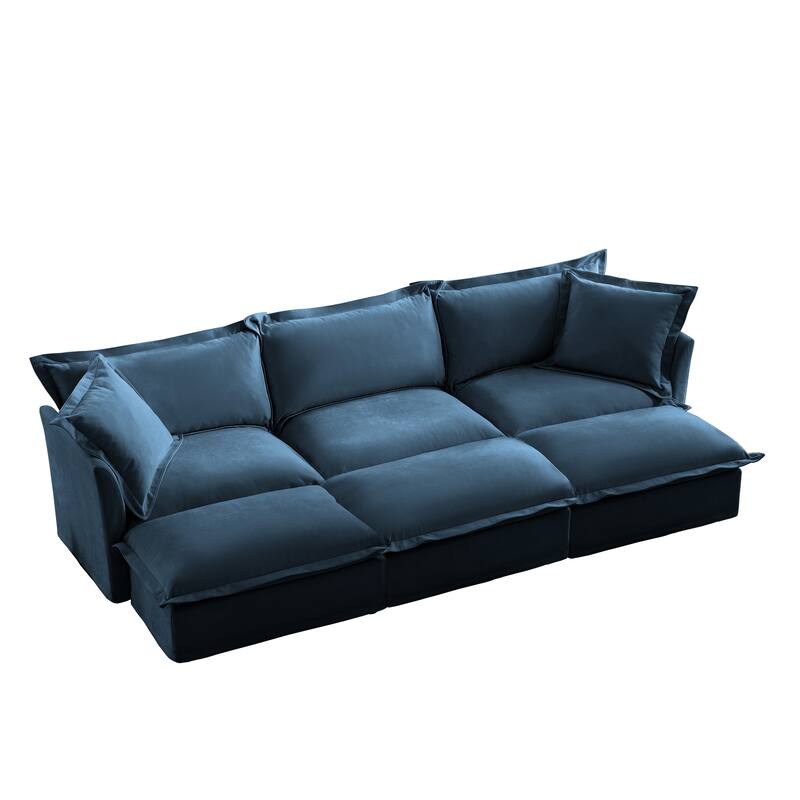 120" Chenille 3-Seater Sectional Sofa with 3 Ottomans