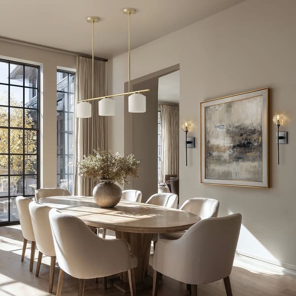 slide 2 of 10, Serene Modern Pendant Light - Metal, Glass & Gold, Ivory White Linear Light Fixture For Modern, Scandinavian, Coastal Room Decor 37" Width x 6" Depth x 6" Height