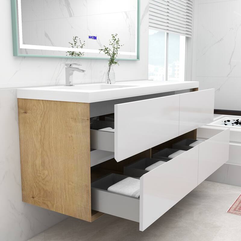 Selina 60" Wall Mounted Vanity with Single Sink on the Left - 60