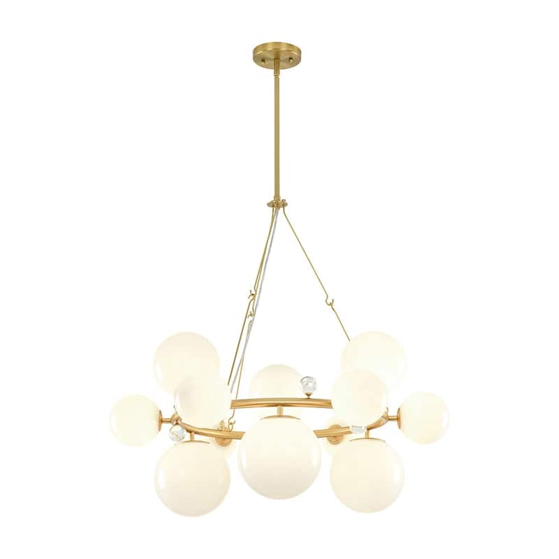 12-Light Luxe White Bubble Glass Globe Round Circle Chandelier