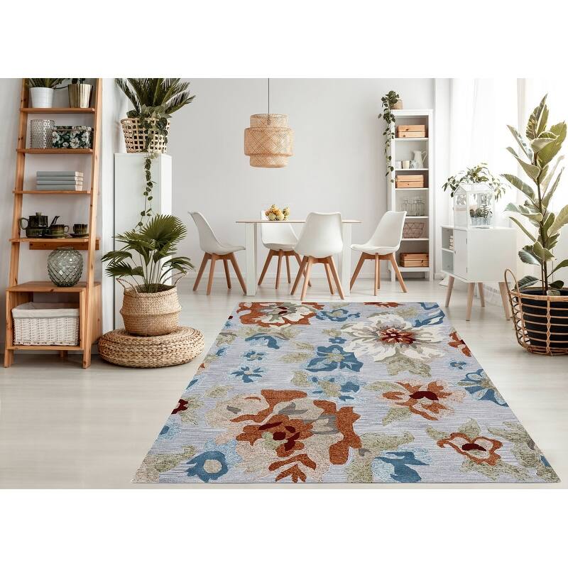 Handmade Emeralda Collection Gray/Rust/Blue Wool and Viscose Area Rug