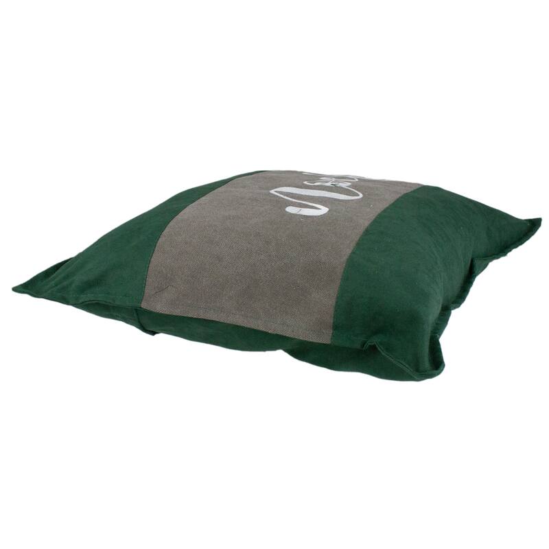 18" Green and Brown Suede "Noel" Christmas Square Throw Pillow