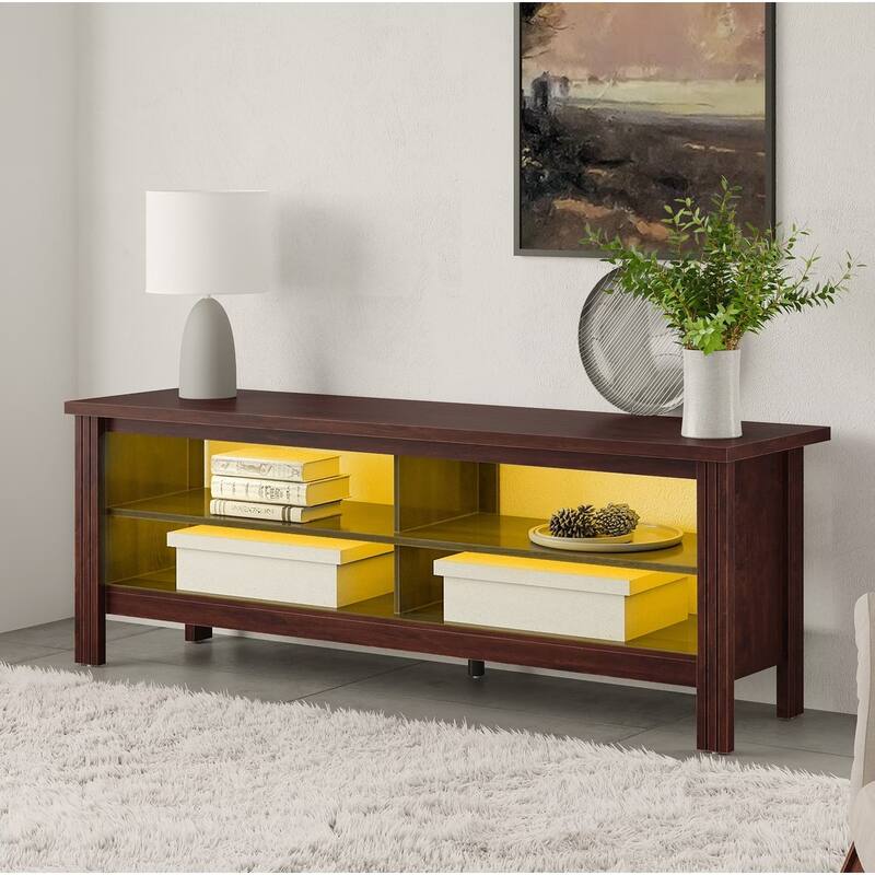 LED TV Stand for 65-75 Inch TV, TV Console with Warm White LED Light