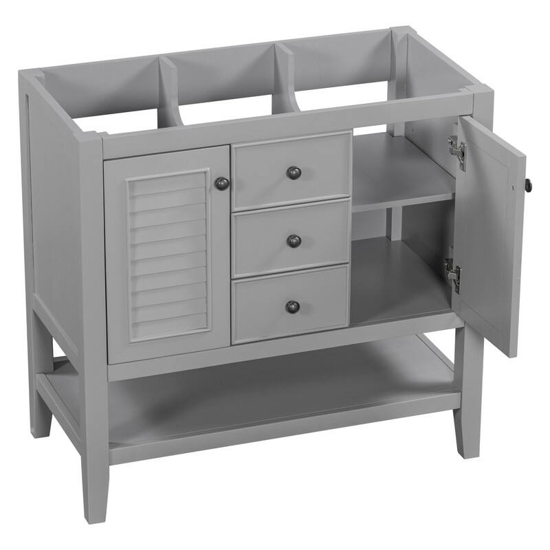 36" Bathroom Vanity with/without Sink, Bathroom Vanity Cabinet with 2 Cabinets and Drawers, Open Shelf, Solid Wood Frame
