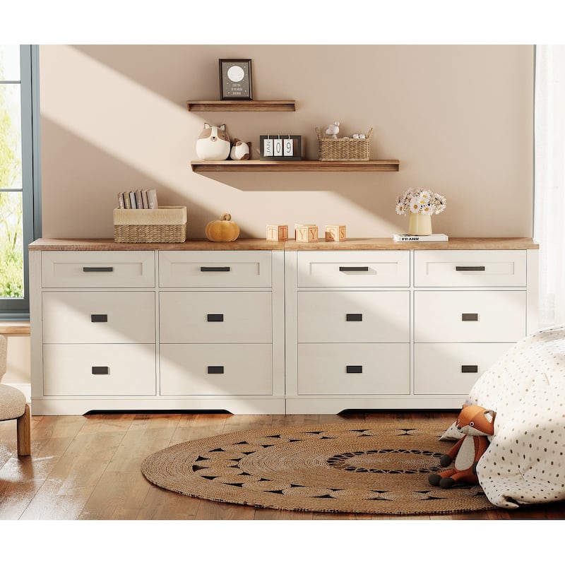 WAMPAT Dresser for Bedroom, Mid Century Modern Closet Storage Organizer - Antique White - 12-drawer