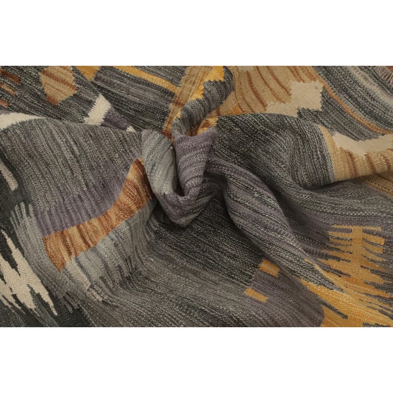 Hand Woven Oriental 100% Wool Carpet Southwestern Tribal Greys & Charcoal Kilim Area Rug - 9' 2'' X 5' 11''