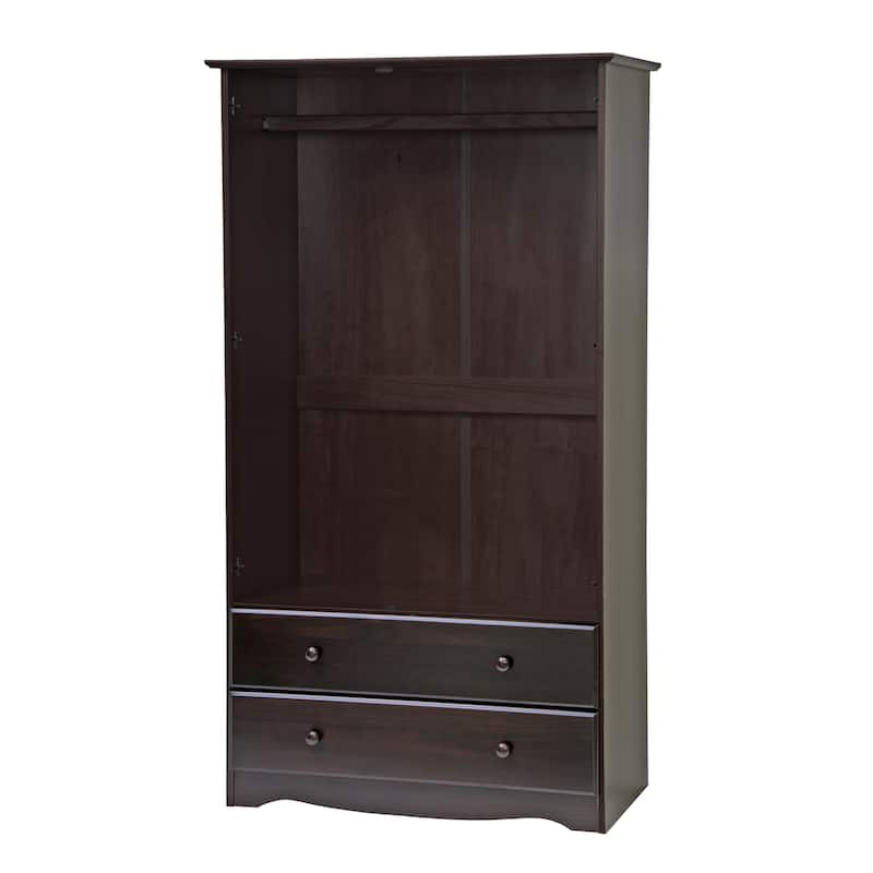 Palace Imports 100% Solid Wood Smart Wardrobe Armoire with 2 Drawers, Metal or Wooden Knobs