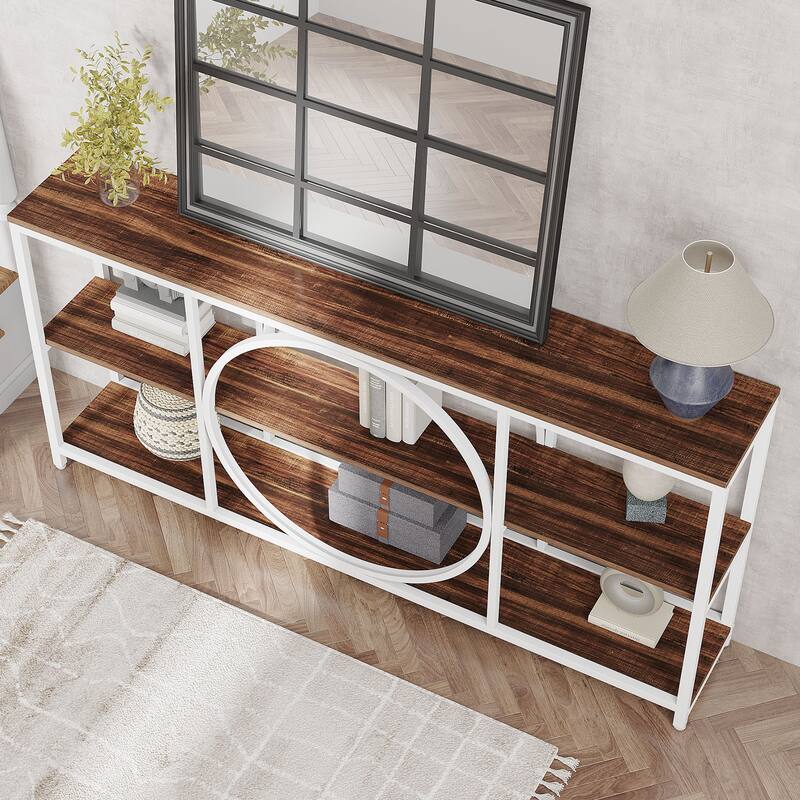 70.9 inch Extra Long Console Table with 3 Tier Wood Storage Shelves