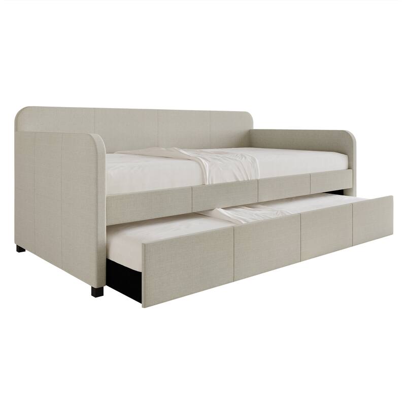 CraftPorch Minimalist Twin Size Upholstered Daybed With Trundle - Warm Grey