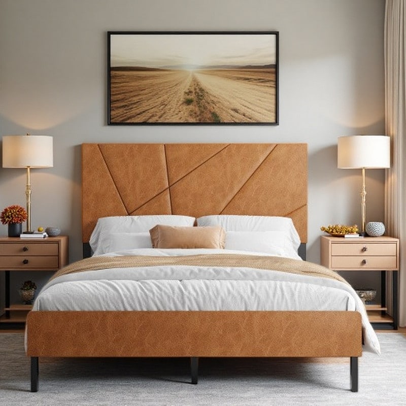 Full Size Metal Platform Bed with Under-Bed Storage, Vintage Brown Finish, Sturdy Square Frame, No Box Spring Required